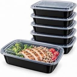 32 oz Food Storage Containers with Lids, 10-Piece Set – 5 Black Meal Prep Containers + 5 Clear Lids, Microwave Safe, ...