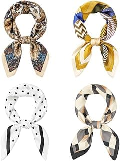 PAOFUPOS 4 Pack Silk Feeling 27.5 Inch Satin Neck Scarves for Women