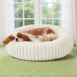 Bedsure ComfyFleece™ Donut Medium Dog Bed - Washable Faux Fur with Corduroy Fleece & Anti Slip Bottom, Round Pet Bed ...