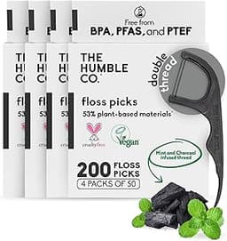 The Humble Co. Floss Picks (200 Count) – Plant Based Dental Floss Picks for Superior Oral Care, Dental Hygiene, and G...