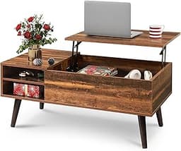WLIVE Lift Top Coffee Table with Hidden Storage, Adjustable Shelf, Brown | Mid Century Modern Wooden Coffee Table, fo...