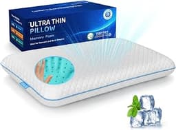 Thin Flat Memory Foam Pillow, Slim Bed Pillow for Stomach & Back Sleepers