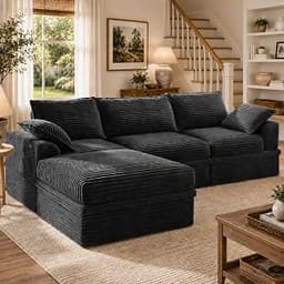 Upgraded Boneless Couch, Sectional Couches for Living Room, L-Shaped Modular Cloud Corduroy Sofa with Ottoman Chaise ...