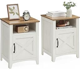 VASAGLE LIRY Collection - Farmhouse Nightstand with Barn Door, Set of 2, Bedside Table with Storage, Side End Table, ...