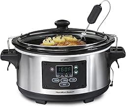 Hamilton Beach Portable 6 Quart Set & Forget Programmable Slow Cooker | Temperature Probe | Lid Lock For Easy Travel ...