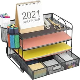 Marbrasse Desk Organizer, 4-Tier Paper File Letter Tray, Black