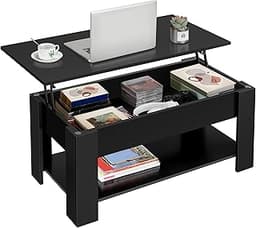 Yaheetech Black Lift Top Coffee Table with Storage for Living Room, 38.6" | Hidden Storage & Lower Shelf, Sturdy Engi...