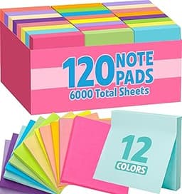 120 Pads Sticky Notes 3x3, Bright Colors Self-Stick Pads Bulk, Super Sticky Notes, School Supplies, Office Products, ...