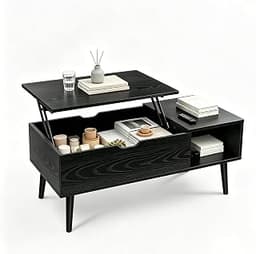 OLIXIS Wood Lift Top Coffee Table with Hidden Compartment and Storage Shelf