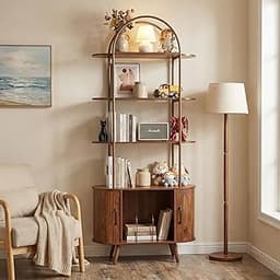 FAHKNS Arched Bookcase with Storage,Tall Arched Bookshelf with Arch Design, 4-Tier Shelving Unit for Books, Records, ...