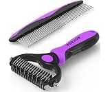 Docrok Pet Grooming Brush and Metal Comb Combo - Undercoat Rake for Dematting and Deshedding Long Matted Haired Dogs ...