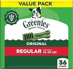 Greenies Veterinarian-Recommended Adult Natural Dental Dog Treats Regular Size, Dog Dental Chews, Original Flavor, 36...
