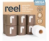 Reel Premium 3-Ply Bamboo Toilet Paper - 12 Rolls, 300 Sheets per Roll | Unbleached, Non-Toxic, Chemical & Bleach Fre...