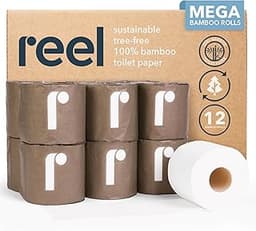 Reel Premium Bamboo Toilet Paper - 12 Rolls of Toilet Paper - 3-Ply Made From Tree-Free - Zero Plastic Packaging, Sep...