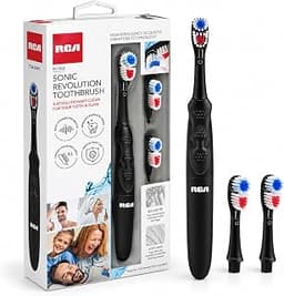 RCA Sonic Electric Toothbrush for Adults, Battery Operated, 3 Heads