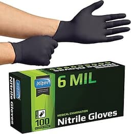 Inspire Black Nitrile Gloves HEAVY DUTY 6 Mil Nitrile Chemical Resistant Medical Cooking Cleaning Disposable Black Gl...