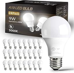 dalattin 24 Pack LED Bulbs Daylight White 5000K, 60 Watt Equivalent A19 Standard Bulbs, E26 Base, 800 LM, Efficient 9...