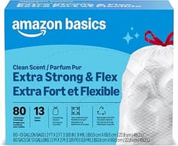 Amazon Basics Ultra-Force Tall Kitchen Drawstring Trash Bags, Classic Clean Scented, 13 Gallon, 80 Count, Pack of 1, ...
