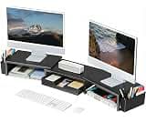 OPNICE Desk Organizers and Accessories, Dual Monitor Stand Riser with Drawer and 2 Pen Holders, Desk Shelf Computer R...