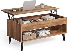 VASAGLE Lift Top Coffee Table, Lift Tabletop Dining Table, Gas Spring, Hidden Compartment, Open Storage Shelf, for Li...