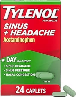 Tylenol Sinus + Headache Daytime Non-Drowsy Relief Caplets, 24 Ct | Acetaminophen 325mg, Phenylephrine HCI 5mg, Nasal...