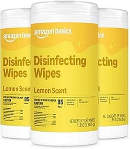 Amazon Basics Disinfecting Wipes, Lemon Scent, for Sanitizing, Cleaning & Deodorizing, 255 Count (3 Packs of 85), Pac...