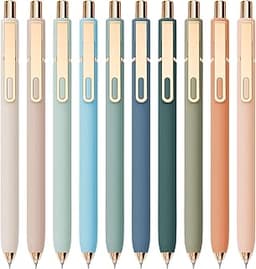 Linbsunne Gel Pens Black Ink Pens for Office 0.5mm Fine Point Pen Smooth Writing Retractable (Metal gold clip-10 pcs)