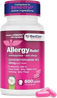 GenCare Diphenhydramine 25mg Allergy Relief Tablets, Bulk 600 Ct