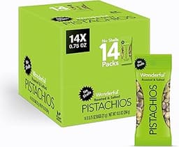 Wonderful Pistachios No Shells, Roasted & Salted Nuts, 0.75 Ounce Bag (Pack of 14), Protein Snacks, Vegan Snacks, On-...