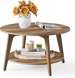 VASAGLE MAEZO Collection - Round Coffee Table, 2-Tier Center Table with Storage, Tapered Legs, Curved Transitions, 31...