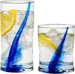 Libbey Blue Ribbon 16 Piece Tumbler and Rocks Glass Set, Infused Blue Ribbon Drinkware Glasses Set, Artisan Inspired ...