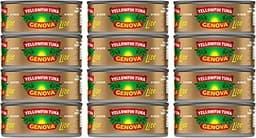Genova Premium Lite Yellowfin Tuna in Water, Wild Caught, Solid Light, 5 oz. Can (Pack of 12)
