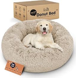 Calming Donut Dog Bed for Small Dogs, Round Dog Bed for Medium & Large Dogs | Soothing Raised Rim, Plush Faux Fur, Ke...