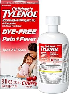 Children’s Tylenol Dye-Free Acetaminophen Oral Suspension, Cherry, 8 fl. oz | Liquid Pain Relief, Fever Reducer for K...