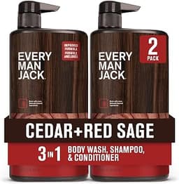 Every Man Jack 3-in-1 All Over Body Wash for Men, Cedar Red Sage, 2pk | Moisturizing Body Wash, Shampoo & Conditioner...