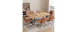 ZckyCine 63"-79" Expandable Dining Set for 6, Wood with 6 Chairs, Extendable for Dining Room, Modern Oak and Brown