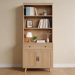 IDEALHOUSE 72.4" Tall Bookcase with Doors, 6-Tier Bookshelf with Door, Freestanding Display Cabinet with Drawer, for ...