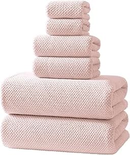 REDKISS Pink Towel Set, 6 Piece Premium Soft Bath Towel Set, Highly Absorbent Luxury 6-Pack with 2 Bath Towels, 2 Han...