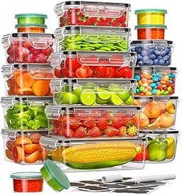 40 Piece Food Storage Containers with Lids(20 Containers & 20 Lids), BPA-Free Plastic Food Containers for Kitchen Sto...