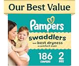 Pampers Swaddlers Diapers, Size 2 (10-22 lbs), 186 Count, Fragrance Free, Hypoallergenic, Absorbent, Pediatrician Rec...