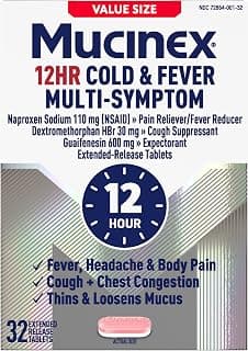 Mucinex 12Hr Cold and Flu Medicine for Adults, All Day Relief, 32 Tablets | Naproxen Sodium Pain Reliever, Dextrometh...