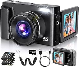 4K Digital Camera for Photography Autofocus, 2026 Latest 48MP Vlogging Camera for YouTube with SD Card, 2 Batteries, ...