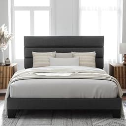 Allewie Queen Size Platform Bed Frame with Fabric Upholstered Headboard | Wooden Slats Support, Fully Upholstered Mat...