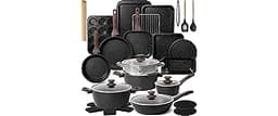 Kikcoin Pots and Pans Set Non Stick 31 Piece Kitchen Nonstick Cooking Cookware Sets with Grill Pan Saucepan Baking Sh...