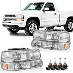 Headlights Assembly with Bulbs for 1999 2000 2001 2002 Chevy Silverado 1500 2500, 2001-2002 Silverado 1500HD 2500HD 3...
