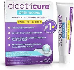 Cicatricure Triple Antibiotic Ointment with Pain Relief, Bacitracin Antibiotic Ointment & Cream for Wound Care, Heali...