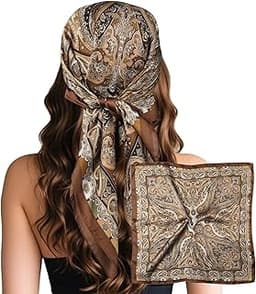 Sumolux Head Hair Scarf for Women Like Satin Silk Scarf Bandana Hair Wrapping Night Large Square Scarves 27.5"