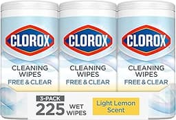Clorox Free & Clear Cleaning Wipes, Light Lemon Scent, 75 Count, 3 Pack