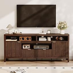 Garvee Fluted TV Stand for 65/75 inches TVs, Mid Century Modern Tv Stand with 2 Cabinet Storage, Tv Console for Livin...