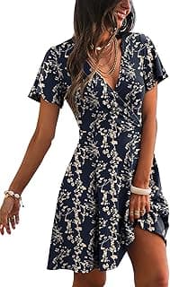 RUMIA Women Casual Dresses Wrap V Neck Dress A-Line Summer Sundress Fashion